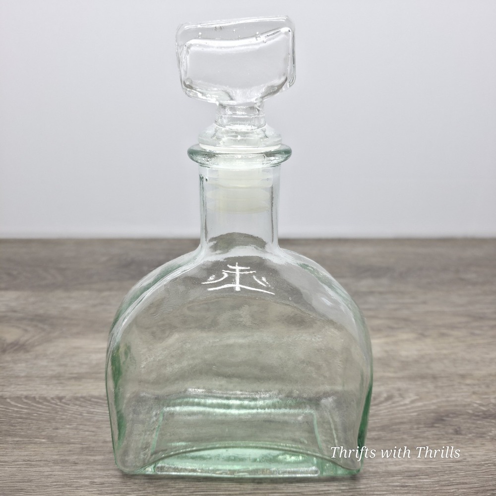 Vintage Mid Century Green Liquor Decanter With Glass Stopper - 10"